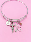 Silver Caduceus Stethoscope Charm Bracelet, Doctor Nurse Bracelet, Med School, Graduation Gift, Personalized Gift, N4580