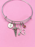 Silver Caduceus Stethoscope Charm Bracelet, Doctor Nurse Bracelet, Med School, Graduation Gift, Personalized Gift, N4580