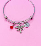 Silver Medical Assistant MA Caduceus Charm Bracelet, N2125A