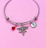 Silver Medical Assistant MA Caduceus Charm Bracelet, N2125A