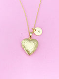 Gold Heart Locket Necklace, Love, Keepsake Photo Frame, N4044