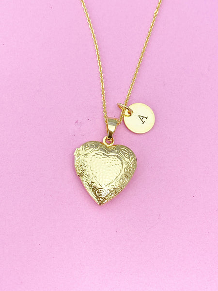 Gold Heart Locket Necklace, Love, Keepsake Photo Frame, N4044