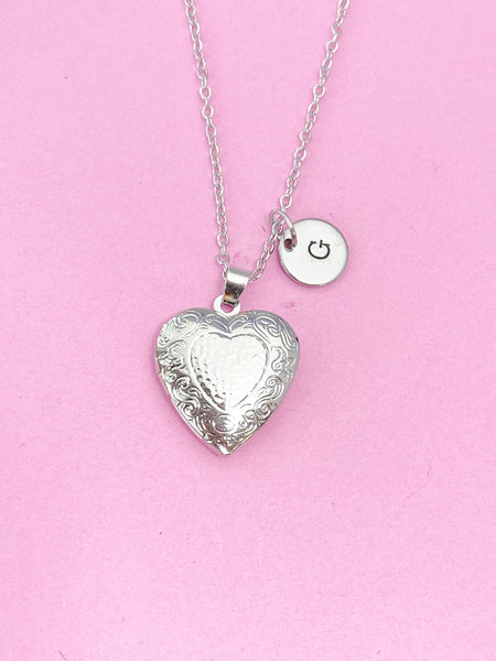 Silver Heart Locket Necklace, Keepsake Photo Frame, N4519