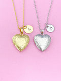 Silver or Gold Heart Locket Pendant Necklace, Love Necklace, Keepsake Photo Frame Charm, N4044A