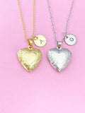 Silver or Gold Heart Locket Pendant Necklace, Love Necklace, Keepsake Photo Frame Charm, N4044A