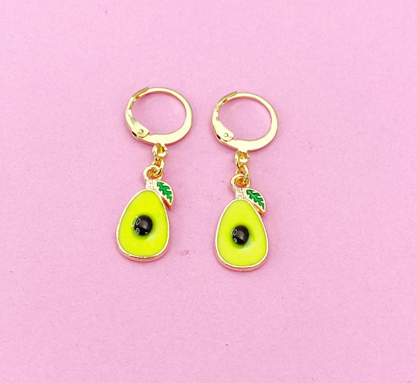 Gold Avocado Charm Earrings, Avocado Foodie Charm Earrings, N3241