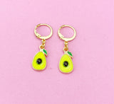 Gold Tone Avocado Dangle Earrings, Foodie Charm