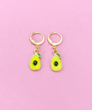Gold Tone Avocado Dangle Earrings, Foodie Charm