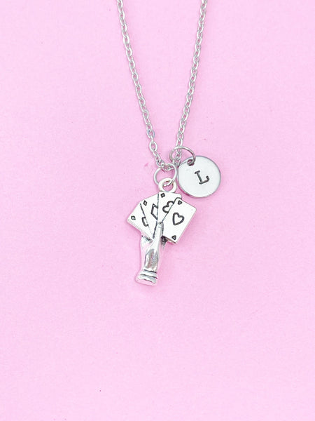 Silver Play Card Charm Necklace, Hand Play Card Charm, Poker Charm, Playing Card Club Gift, N141