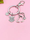 Silver Guardian Angels Stethoscope Charm Keychain, Doctor Nurse Personalized Gift, N4734