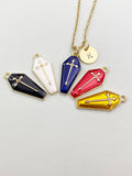 Gold Coffin with Cross Charm Necklace, Halloween Gothic Jewelry Gift, N5895