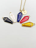 Gold Coffin with Cross Charm Necklace, Halloween Gothic Jewelry Gift, N5895