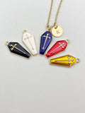 Gold Coffin with Cross Charm Necklace, Halloween Gothic Jewelry Gift, N5895