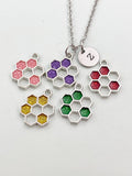 Silver Bee Honeycomb Charm Necklace, N5897