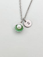 Silver Pearl Green Shell Charm Necklace, N5899