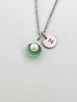 Silver Pearl Green Shell Charm Necklace, N5899