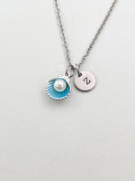 Silver Pearl Shell Charm Necklace, Blue, N5901