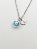 Silver Pearl Shell Charm Necklace, Blue, N5901