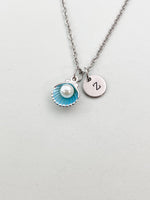 Silver Pearl Shell Charm Necklace, Blue, N5901