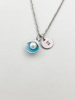 Silver Pearl Shell Charm Necklace, Blue, N5901