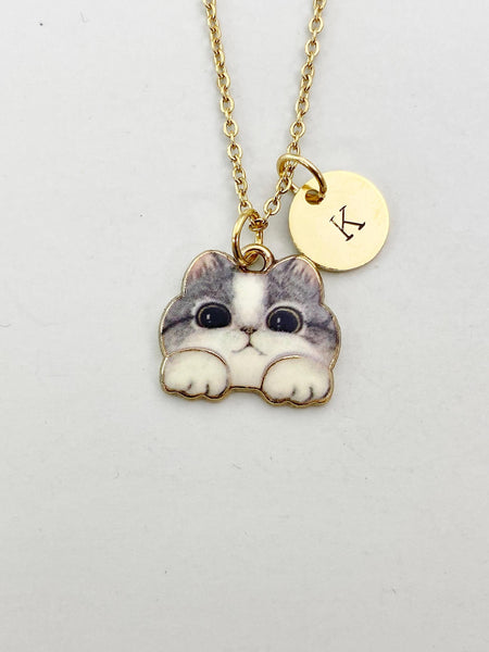Gold Cute Cat Charm Necklace, N5904