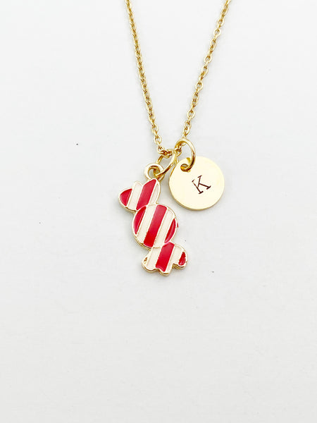 Gold Candy Charm Necklace, Red White, N5909