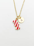 Gold Candy Charm Necklace, Red White, N5909
