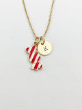 Gold Candy Charm Necklace, Red White, N5909