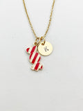 Gold Candy Charm Necklace, Red White, N5909