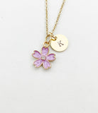 Gold Sakura Flower Charm Necklace, Cherry Blossom, N5911