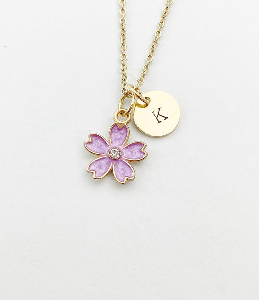 Gold Sakura Flower Charm Necklace, Cherry Blossom, N5911