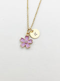 Gold Sakura Flower Charm Necklace, Cherry Blossom, N5911