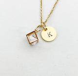 Gold Cube Cubic Zirconia Charm Necklace, N5916