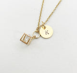 Gold Cube Cubic Zirconia Charm Necklace, N5916