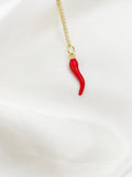 Gold Red Hot Chili Pepper Charm Necklace, N6372B
