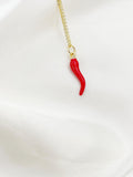 Gold Red Hot Chili Pepper Charm Necklace, N1697B