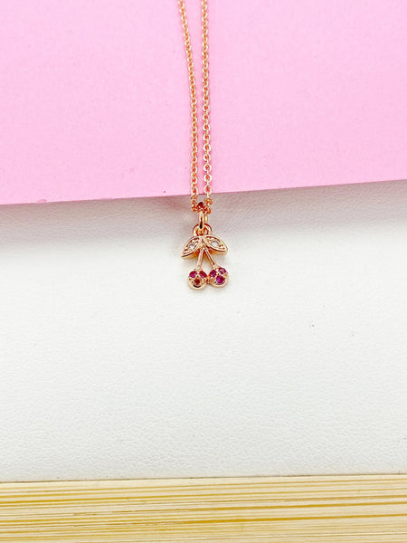 Cherry Necklace, Rose Gold Cherry Charm, Foodie Gift, Dainty Necklace, N2652B