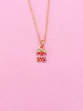 Rose Gold Cherry Necklace, Cubic Zirconia Charm, Dainty Foodie Gift