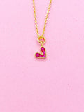 Gold Tiny Heart Charm Necklace, Pink Cubic Zirconia Heart Charm, Valentine Gifts, N2347