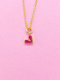 Gold Tiny Pink Cubic Zirconia Heart Charm Necklace, N2347