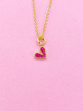 Gold Tiny Heart Charm Necklace, Pink Cubic Zirconia Heart Charm, Valentine Gifts, N2347
