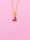 Gold Tiny Pink Cubic Zirconia Heart Charm Necklace, N2347