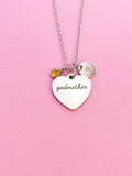 Silver Godmother Heart Charm Necklace, Stainless Steel Godmother Jewelry, D108