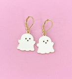 Cute White Ghost Earrings, Gold over Stainless Steel Earrings, N3684-A