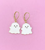 Cute White Ghost Earrings, Gold over Stainless Steel Earrings, N3684-A