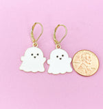 Cute White Ghost Earrings, Gold over Stainless Steel Earrings, N3684-A