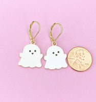 Cute White Ghost Earrings, Gold over Stainless Steel Earrings, N3684-A