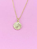 Gold Sunflower Charm Necklace, Dainty Brass Chain