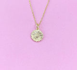 Gold Sunflower Charm Necklace, Dainty Brass Chain