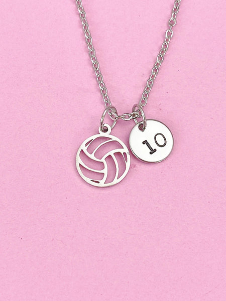 Gold or Silver Volleyball Number Charm Necklace, N5732A